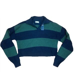 Hollister Green and Blue Collared Striped Knit Sweater Size Small NWT